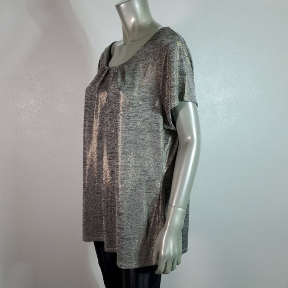 Worthington Top Plus Size 2X Gold Shimmer Metallic Stretch Casual Pullover Gray - Picture 4 of 5